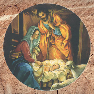 Kerststal met Baby Jezus in de kribbe Ronde Sticker
