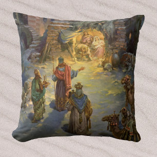 Kerststal met bezoekende Wijzen Kussen