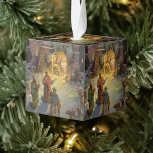 Kerststal met bezoekende Wijzen uit het Oosten Kubus Ornament