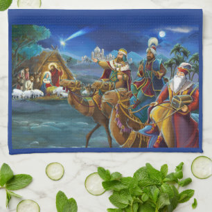 Kerststal met wijzen Kerstvakantie Theedoek