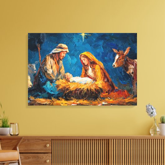 Kerststal, mooie illustratie, canvas afdruk (Insitu (Woonkamer))