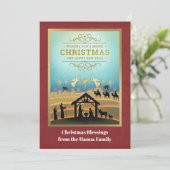 Kerststal "Prettig Kerstfeest & Gelukkig Nieuwjaar Feestdagenkaart (Staand voorkant)