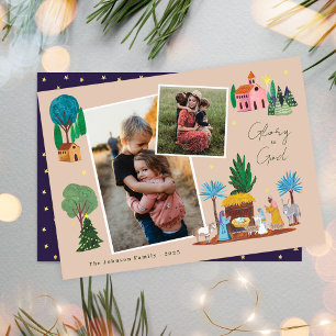 Kerststal Religieus Gezin 2 Foto's Kerstmis Kaart
