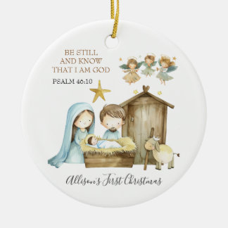 Kerststal scène Bijbelvers Eerste Kerstmis Keramisch Ornament