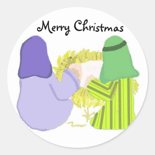 Kerststal Scene Ronde Sticker (Voorkant)