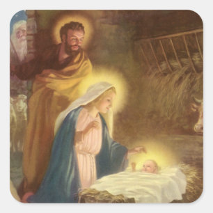 Kerststal uit het verleden, Maria Jozef kindje Jez Vierkante Sticker
