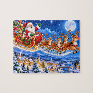 Kerststal van de slee van de Kerstman Legpuzzel