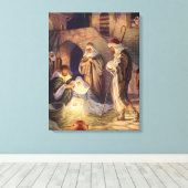 Kerststal vintage, 3 herders canvas afdruk (Insitu (Houten vloer))