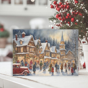 Kerststal Winterdorp Kerstmis  Feestdagenkaart