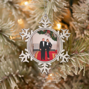 Kerststappen President Donald Trump & Melania Tin Sneeuwvlok Ornament
