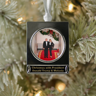 Kerststappen President Donald Trump & Melania Verzilverd Banner Ornament