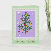 Kerststempels Kerstboom Vakantiewenskaart Paars &