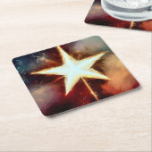 Kerstster 1 vierkante kartonnen onderzetter (Schuin)