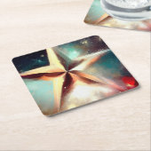 Kerstster 2 vierkante kartonnen onderzetter (Schuin)