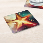 Kerstster 3 vierkante kartonnen onderzetter (Schuin)