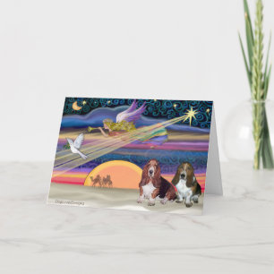 Kerstster - Basset Hounds (twee) Feestdagen Kaart