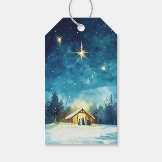 Kerstster boven de kribbe cadeaulabel (Voorkant)