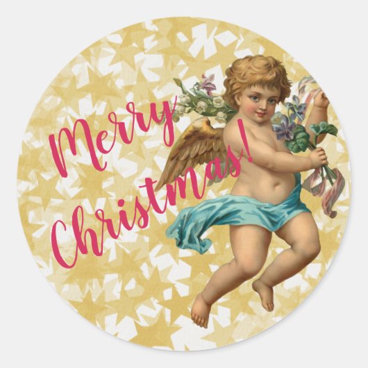 Kerstster en Angel Merry Kerstmis Classic R Ronde Sticker (Voorkant)