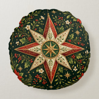Kerstster Ornament Poinsettia Hulst Vintage Rond Kussen