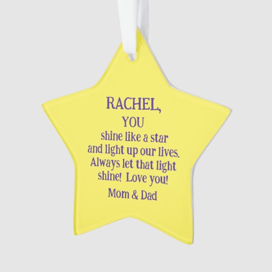 Kerstster/ouders naar dochter/u bent net zo ornament (voorkant)