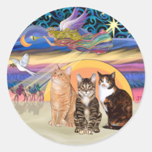 Kerstster (R) -Drie katten (AmSH) Ronde Sticker