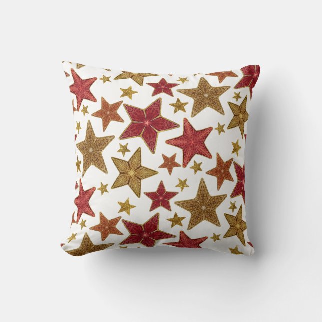 Kerstster Red Gold Modern Rustic Farmhouse Kussen (Voorkant)