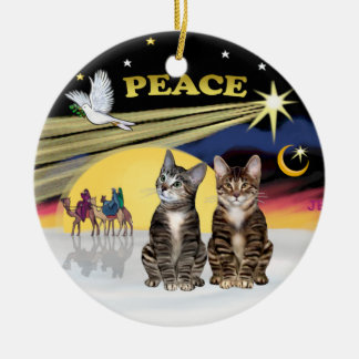 Kerstster -Twee tabbykatten (AmSH) Keramisch Ornament