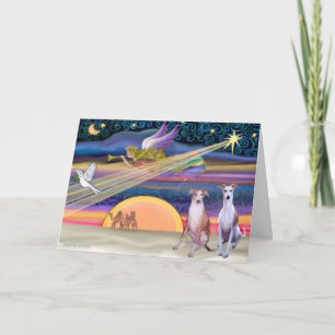 Kerstster - Whippets (twee) Feestdagen Kaart