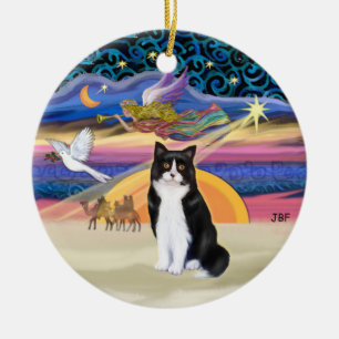 Kerstster - Zwart-witte Tuxedo kat Keramisch Ornament