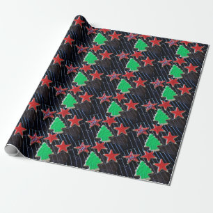 Kerststerren en boomkoekjes cadeaupapier