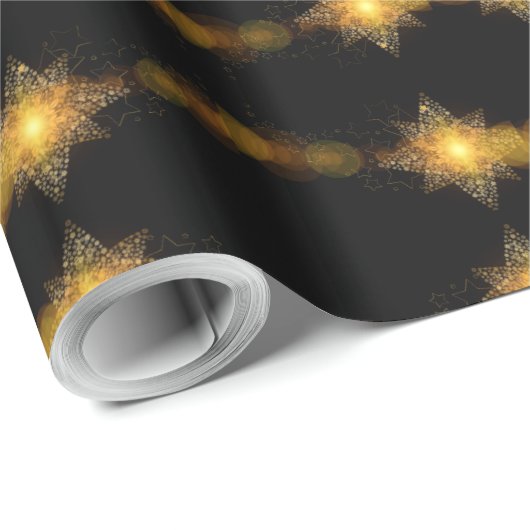 Kerststerren Pattern Black en Gold Star Lights Cadeaupapier (Rol Hoek)
