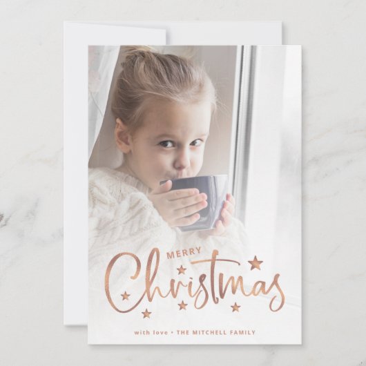 Kerststerren | Roos Gold Script en foto Feestdagenkaart (Voorkant)