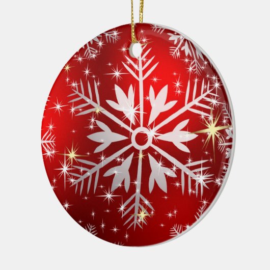 Kerststerren & Sneeuwvlokken - Rood Keramisch Ornament (Links)