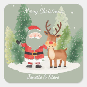Kerststicker - Leuke feestvreugde van een stel Vierkante Sticker