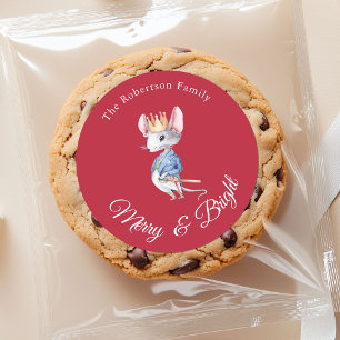 Kerststickers met Notenkraker Muis Merry & Bright Ronde Sticker