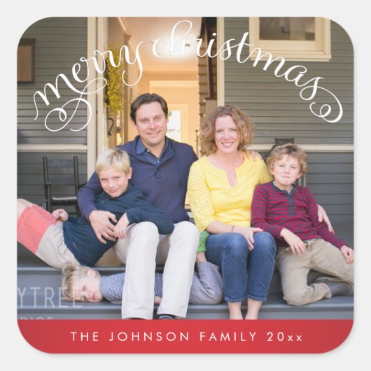 Kerststickers met rode vierkant op foto's vierkante sticker (Voorkant)