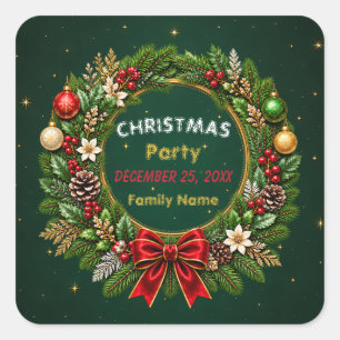 Kerststickers met smaragdgroene krans vierkante sticker