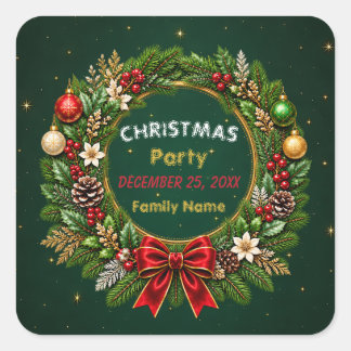 Kerststickers met smaragdgroene krans vierkante sticker