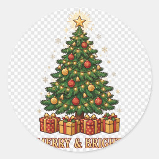 Kerststickers vrolijk en helder ronde sticker