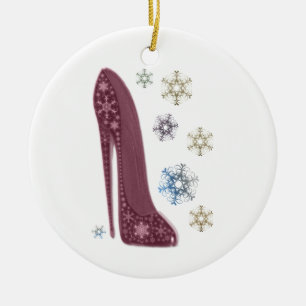 KerstStiletto-schoten en sneeuwvlokken Keramisch Ornament
