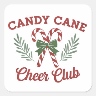 Kerststok Kerst Vrolijkheid Club Coquette Matching Vierkante Sticker
