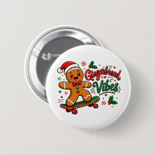 Kerststol Vibes Skateboard Kerstmis Ronde Button 5,7 Cm