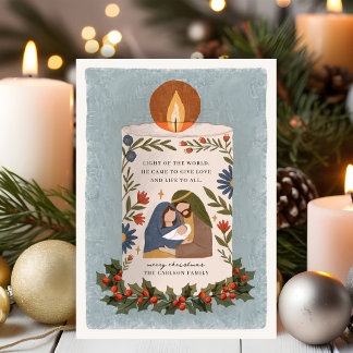 Kerststolpkaars Religieus Kerstmis Vouwkaart Feestdagen Kaart