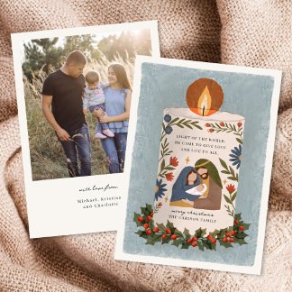 Kerststolpkaars Religieuze Kerstfoto Feestdagenkaart