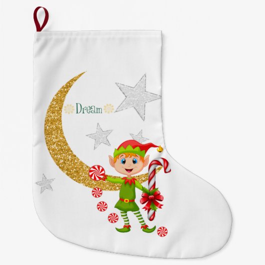 kerststop, Dream Moon Gold Elf Peppermint Grote Kerstsok (Voorkant)