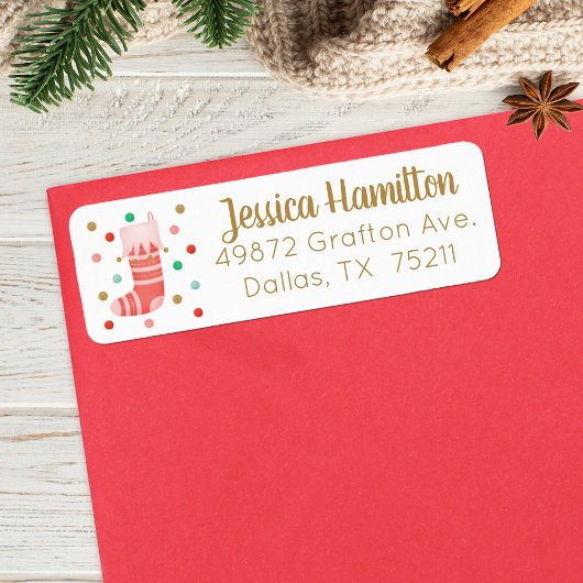 kerststop Gold Pink Cute Address Label
