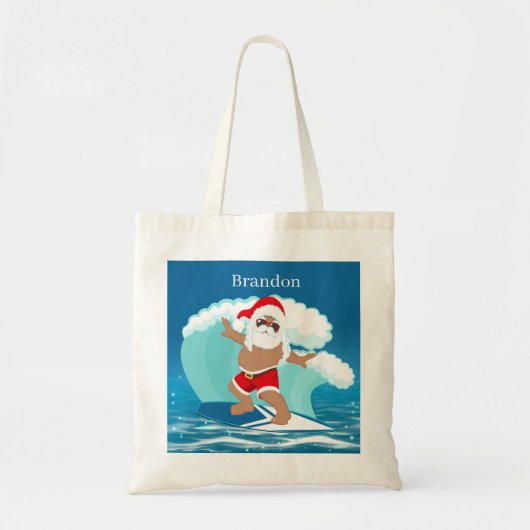 kerststrand kerstman: naam kinder tote bag (Voorkant)