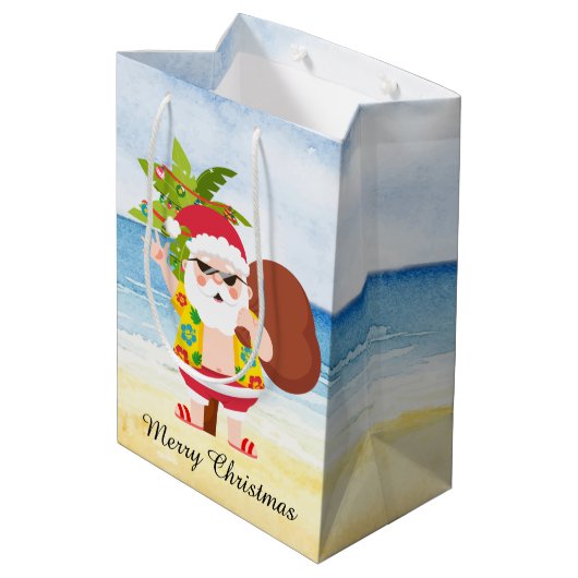 kerststrand Santa Holiday Medium Cadeauzakje (Achterkant Gekanteld)
