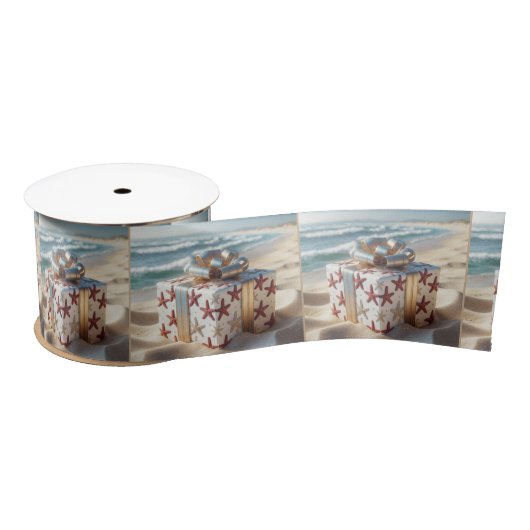 Kerststrandcadeau met zeesterren lint (Spoel)