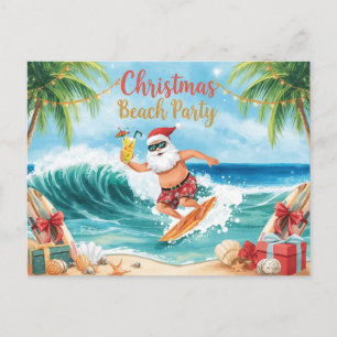 Kerststrandfeest – Tropische Kerstman surft Uitnodiging Briefkaart